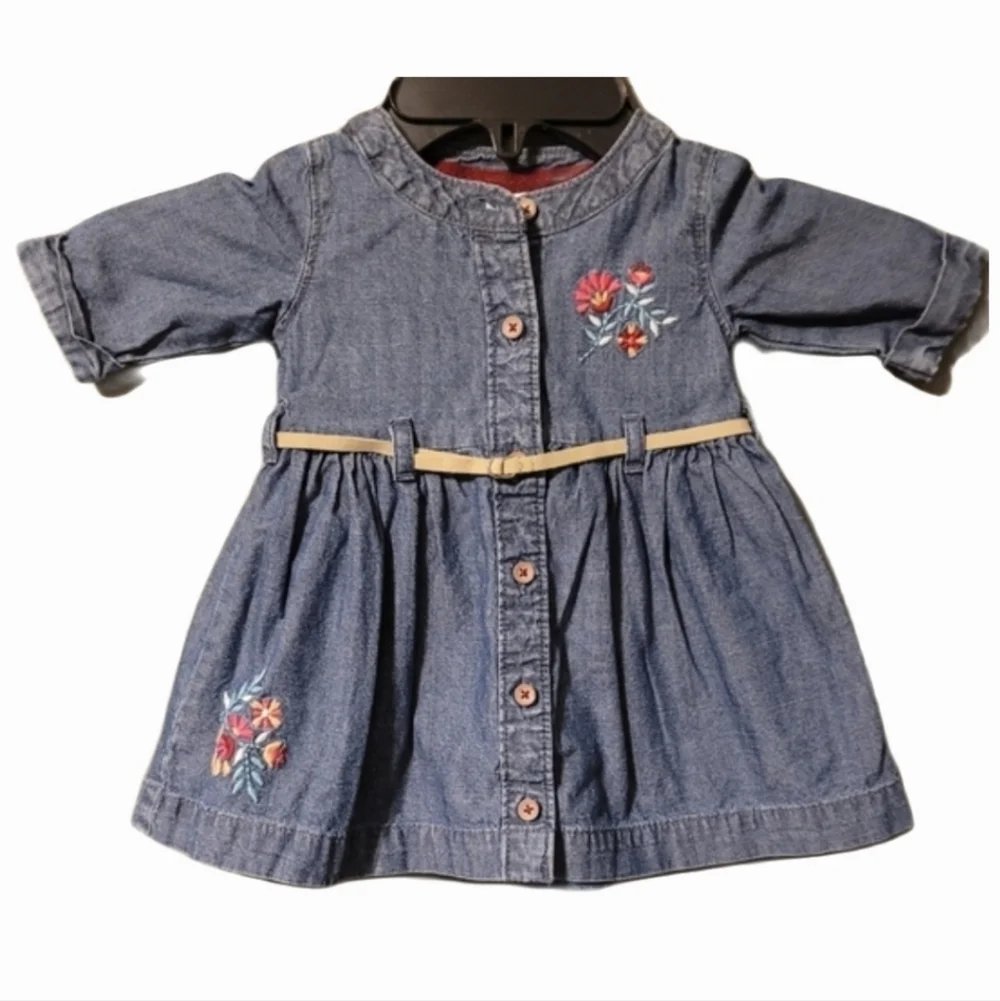 Carter's Dress Denim Embroidry Belt Dress 6M